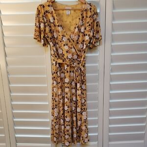 Nicole Miller Yellow Flutter Sleeve Faux Wrap Sundress